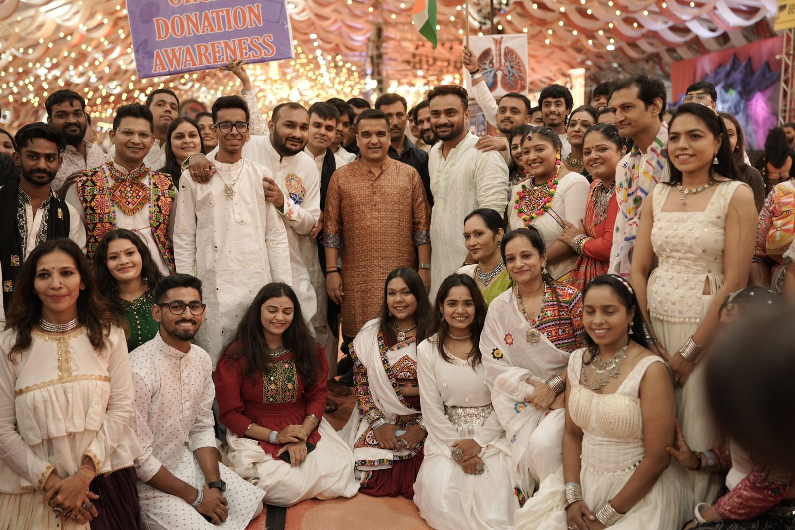 Shree Radhe Garba Group celebrating together during a vibrant Navratri event